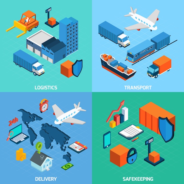 Logistics isometric set | Free Vector