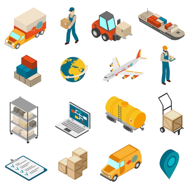 Free Vector | Logistics transportation symbols isometric icons collection