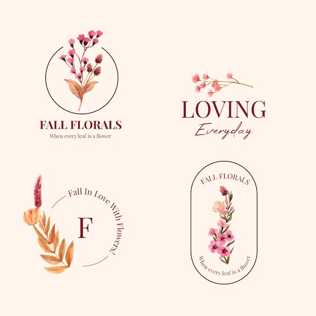 ブランドとマーケティングの水彩イラストの秋の花のコンセプトのロゴデザイン 無料のベクター