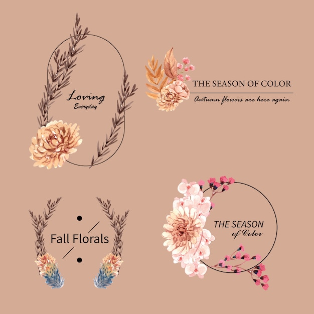 ブランドとマーケティングの水彩イラストの秋の花のコンセプトのロゴデザイン 無料のベクター