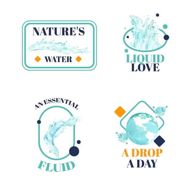 世界水の日のコンセプトの水彩イラストとロゴのデザイン 無料のベクター