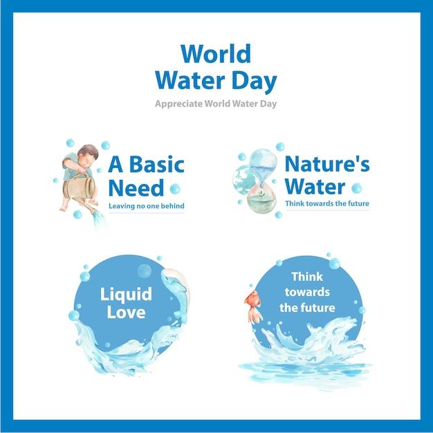 世界水の日のコンセプトの水彩イラストとロゴのデザイン 無料のベクター