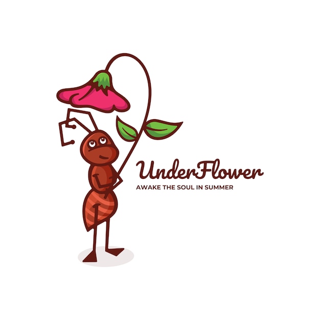 Logo under flower simple mascot style. | Premium Vector