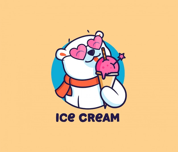 Premium Vector The Logo Head Polar Bear With Ice Cream With Text