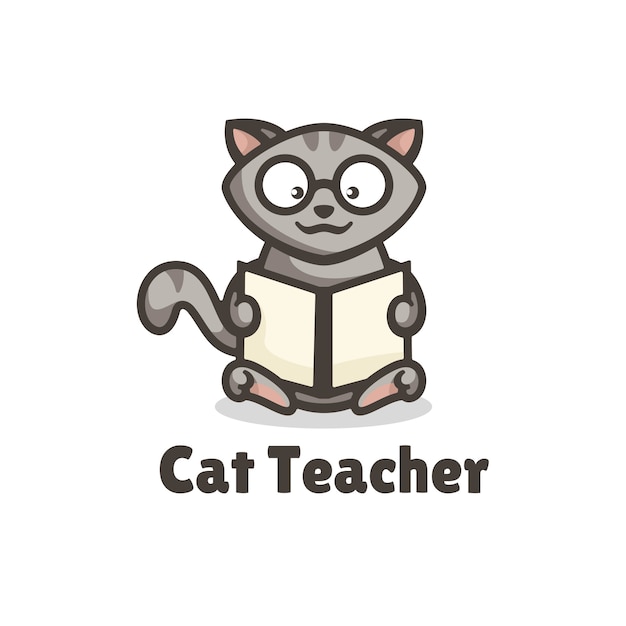 ロゴイラスト猫先生シンプルなマスコットスタイル プレミアムベクター