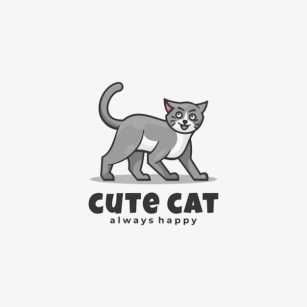 ロゴイラストかわいい猫のシンプルなマスコットスタイル プレミアムベクター