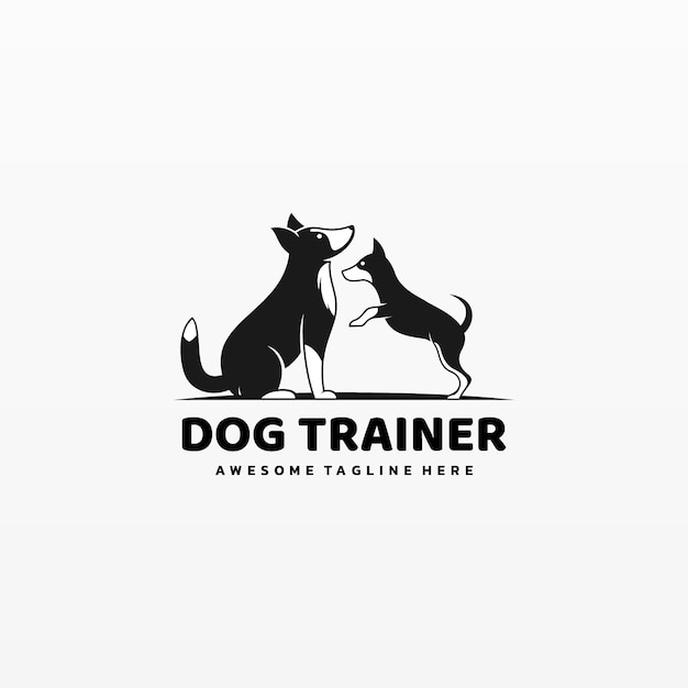 ロゴイラスト犬の調教師のシンプルなマスコットスタイル プレミアムベクター