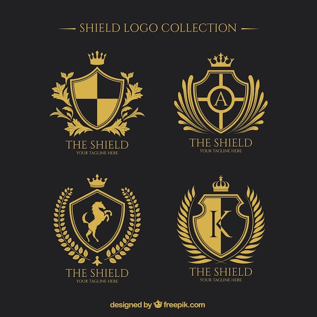 金色の盾のコレクションのロゴ プレミアムベクター