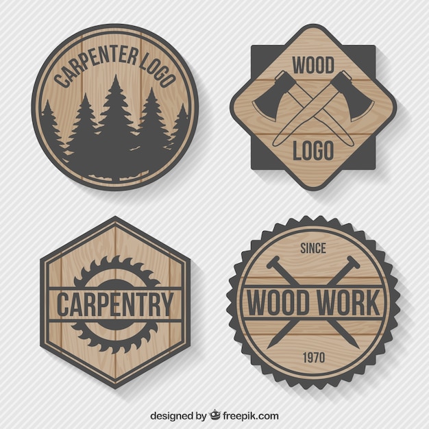 Logos pack of wood joinery Free Vector