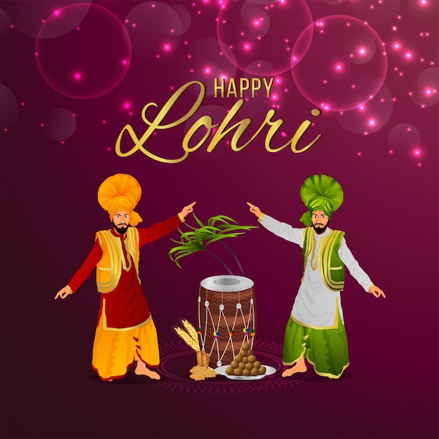 Premium Vector | Lohri with drum