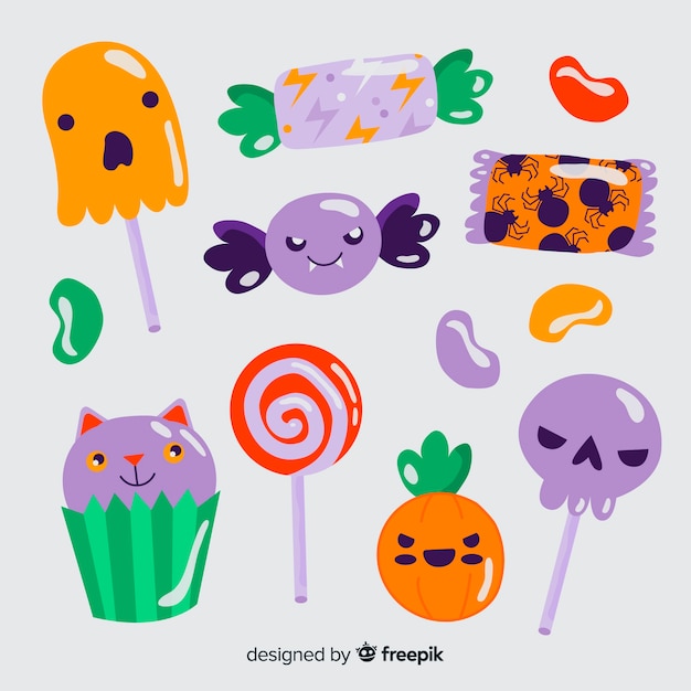 Free Vector Lollipops and candies halloween hand drawn