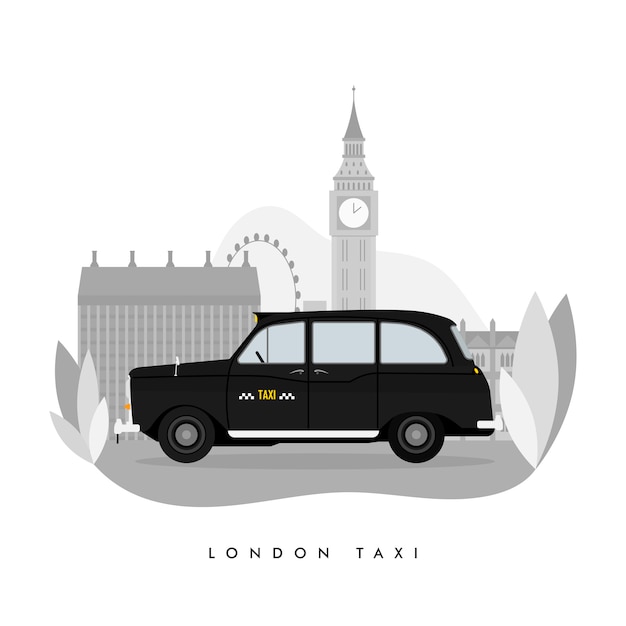 ロンドンの古典的な黒タクシータクシーイラスト プレミアムベクター