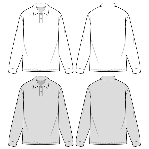 Download Long sleeve polo shirts fashion flat sketch template ...
