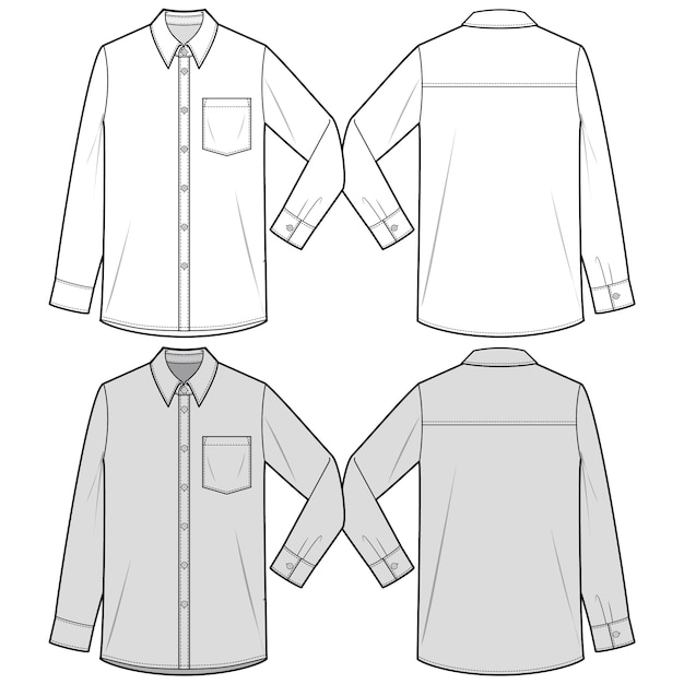 Long sleeve shirts fashion flat sketch template Vector | Premium Download