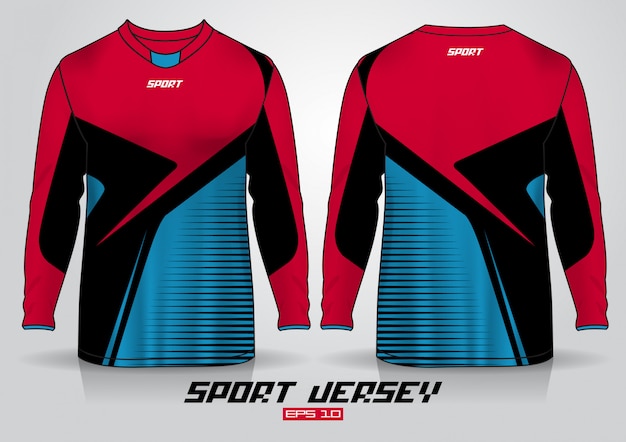 Long sleeve t-shirt design template, uniform front and back view. vector Premium Vector