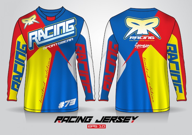 Long sleeve t-shirt design template, uniform front and back view. vector Premium Vector