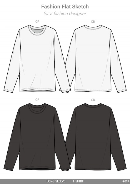 Long sleeve tshirts fashion flat technical drawing