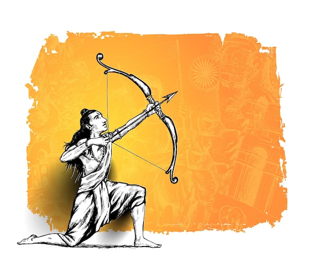 Premium Vector Lord Rama With Arrow With Happy Dussehra Vector