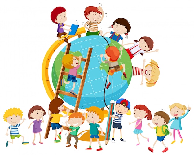 Lots of children around the globe Free Vector