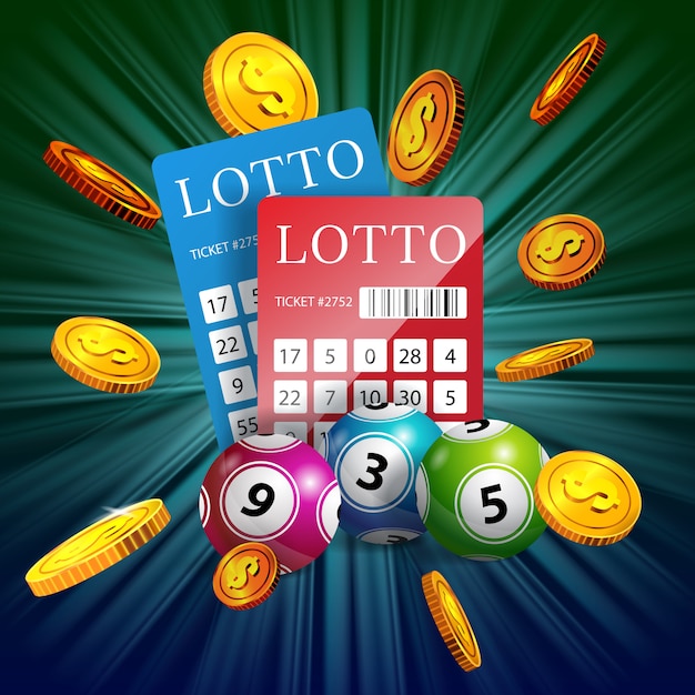 Free Vector | Lottery tickets, balls and flying golden coins. gambling  business advertising