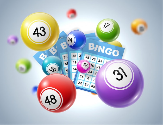 Lotto balls and lottery tickets with numbers | Premium Vector