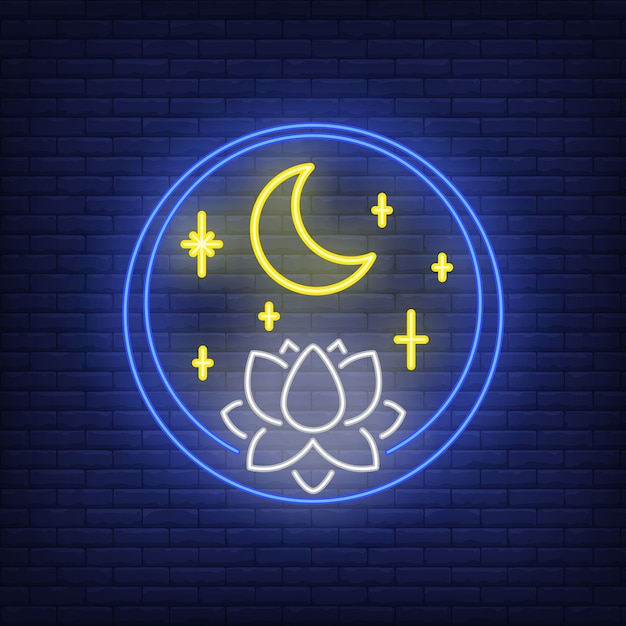 Download Lotus flower and moon in circle neon sign. meditation ...