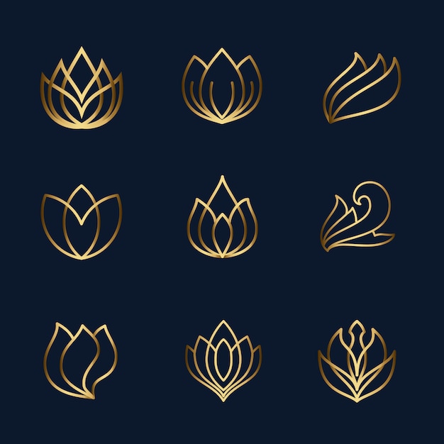 Premium Vector | Lotus line icon set