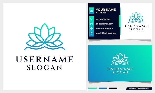 Premium Vector | Lotus, magnolia flower line art style logo design. yoga, spa, beauty salon luxury logo with business card... 