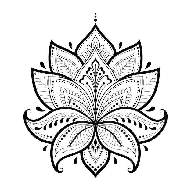 Lotus mehndi flower pattern for henna drawing and tattoo