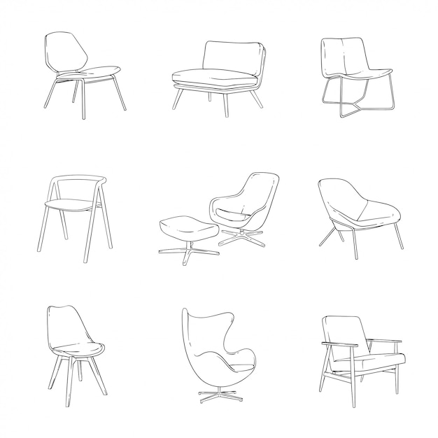 Premium Vector | Lounge chairs illustration set