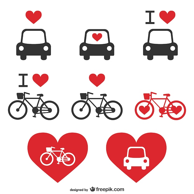 Love bikes and cars icons