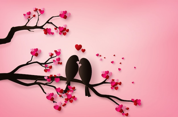 Premium Vector Love Birds Perched On A Branch Of A Tree