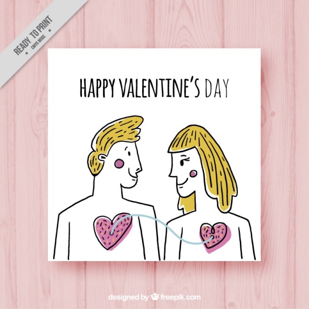 Love card of couple sketch with connected
hearts
