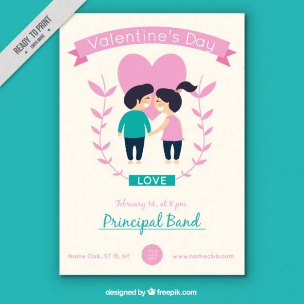Download Love card with cute couple Vector | Free Download