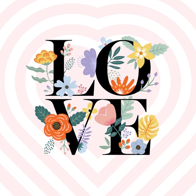 Premium Vector Love Floral Typography