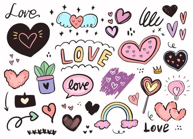 Premium Vector Love Heart Girly Fashion Sticker Outline Drawing