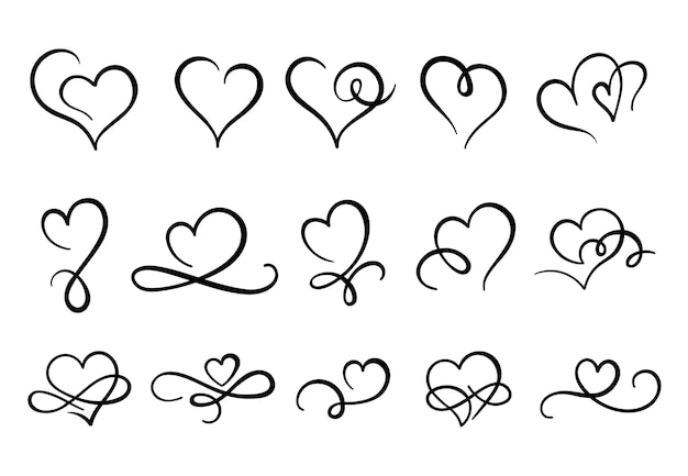Love hearts flourish. heart shape flourishes, ornate hand drawn romantic hearts and valentines day symbol Premium Vector