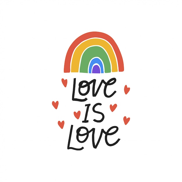 Download Love is love hand drawn lettering phrase with rainbow. pride day. lgbt community | Premium Vector