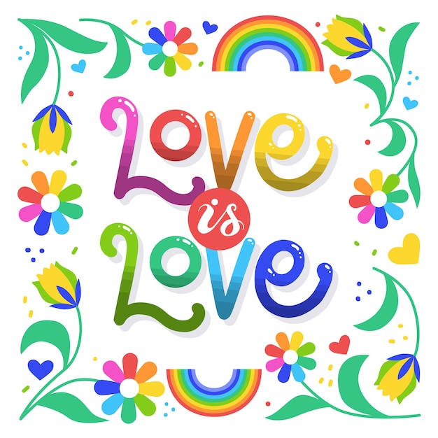 Love is love pride day lettering and flowers | Free Vector