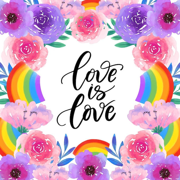 Download Free Vector | Love is love pride lettering watercolour flowers