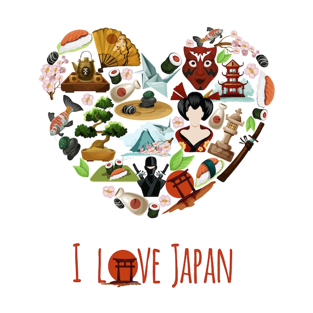 Free Vector Love Japan Poster