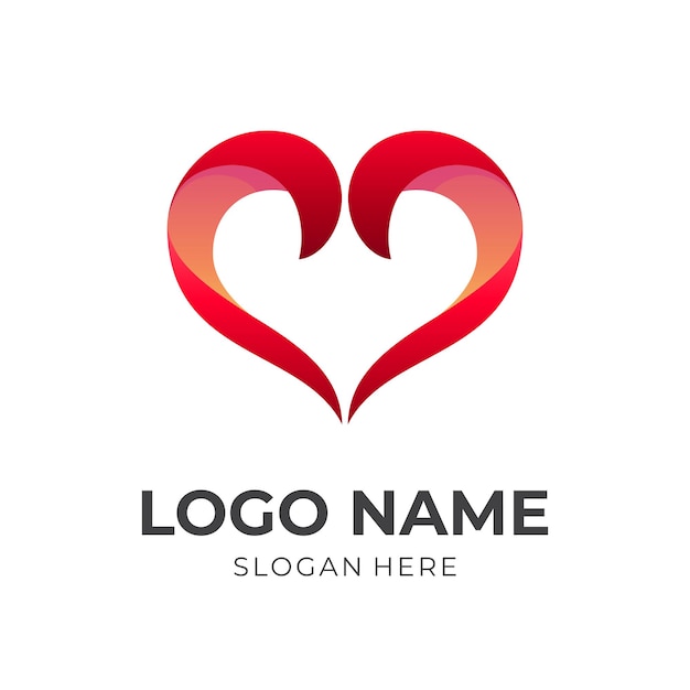 Premium Vector | Love logo template with 3d blue and pink color style