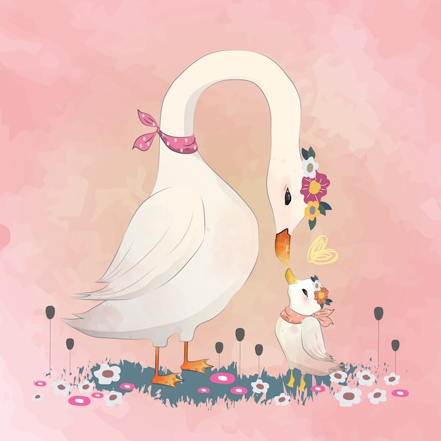 Premium Vector | Love mommy goose to her child