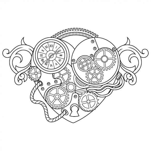 Premium Vector | Love steampunk illustration lineal style