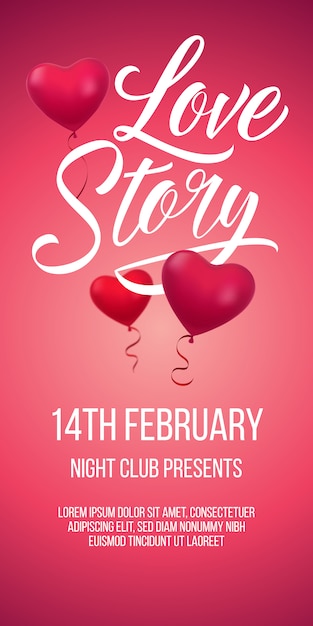 Love Story Lettering With Heart Shaped Balloons Free Vector