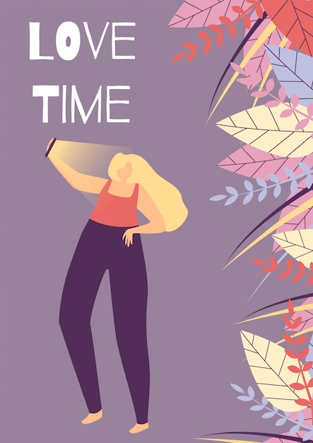 Download Love time flat cartoon woman motivational banner | Free Vector