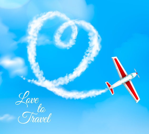 Love to travel heart shaped airplane condensation trail on ...