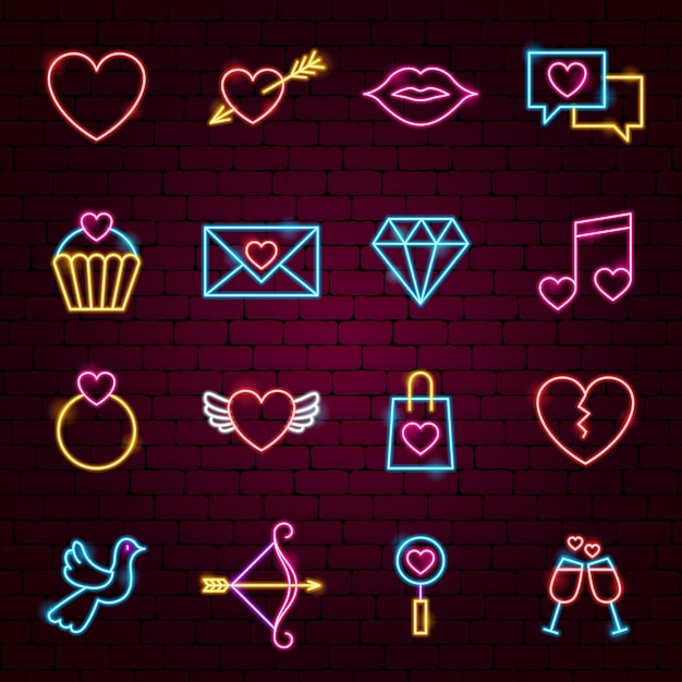 Premium Vector | Love valentine neon icons. vector illustration of ...