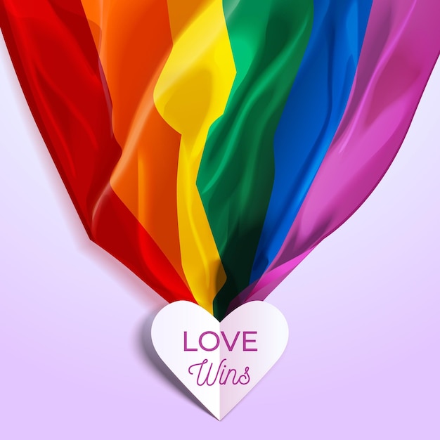 Love wins lettering in a heart and pride rainbow flag ...