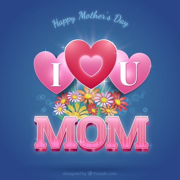 Love You Mom Card With Flowers Free Vector